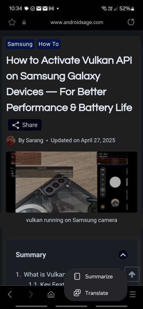 Samsung Internet Browser Gets a Redesign and Several AI Features: Enable For All Phones 7 Screenshot Samsung Internet summarize AI Features