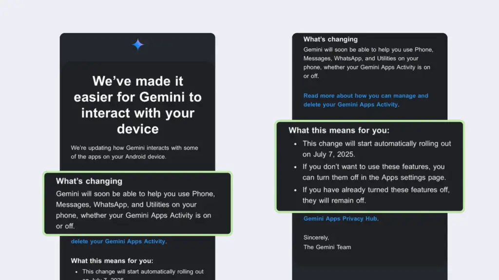 Change Android Assistant: Stop Gemini AI Spying 3 Gemini email about the new update