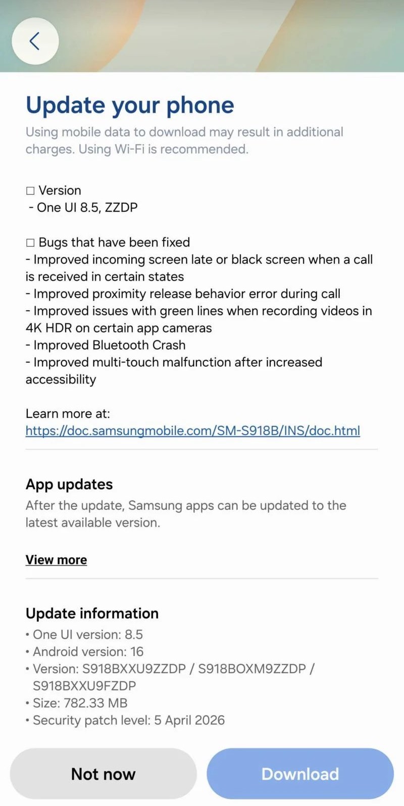 One UI 8.5 Beta 2 beta update for the Galaxy S23