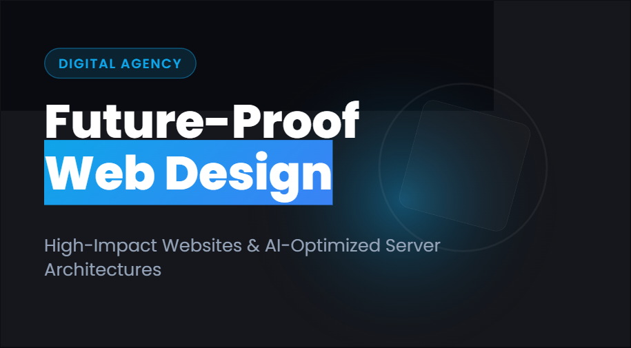 A dark-themed promotional banner for high-impact web design and custom server architecture services.