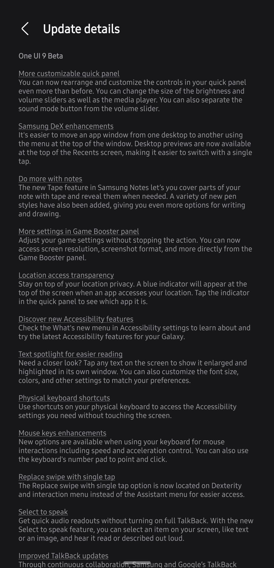 One UI 9.0 beta changelog