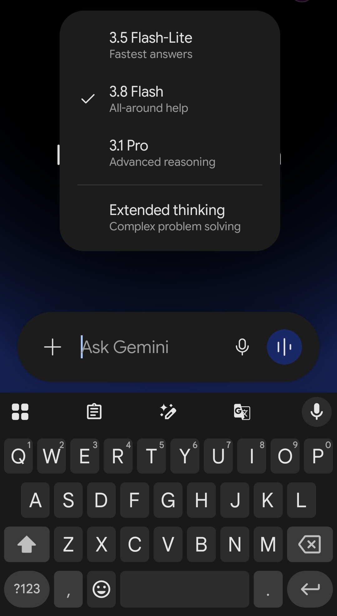 Gemini 3.8 flash is out on mobile
